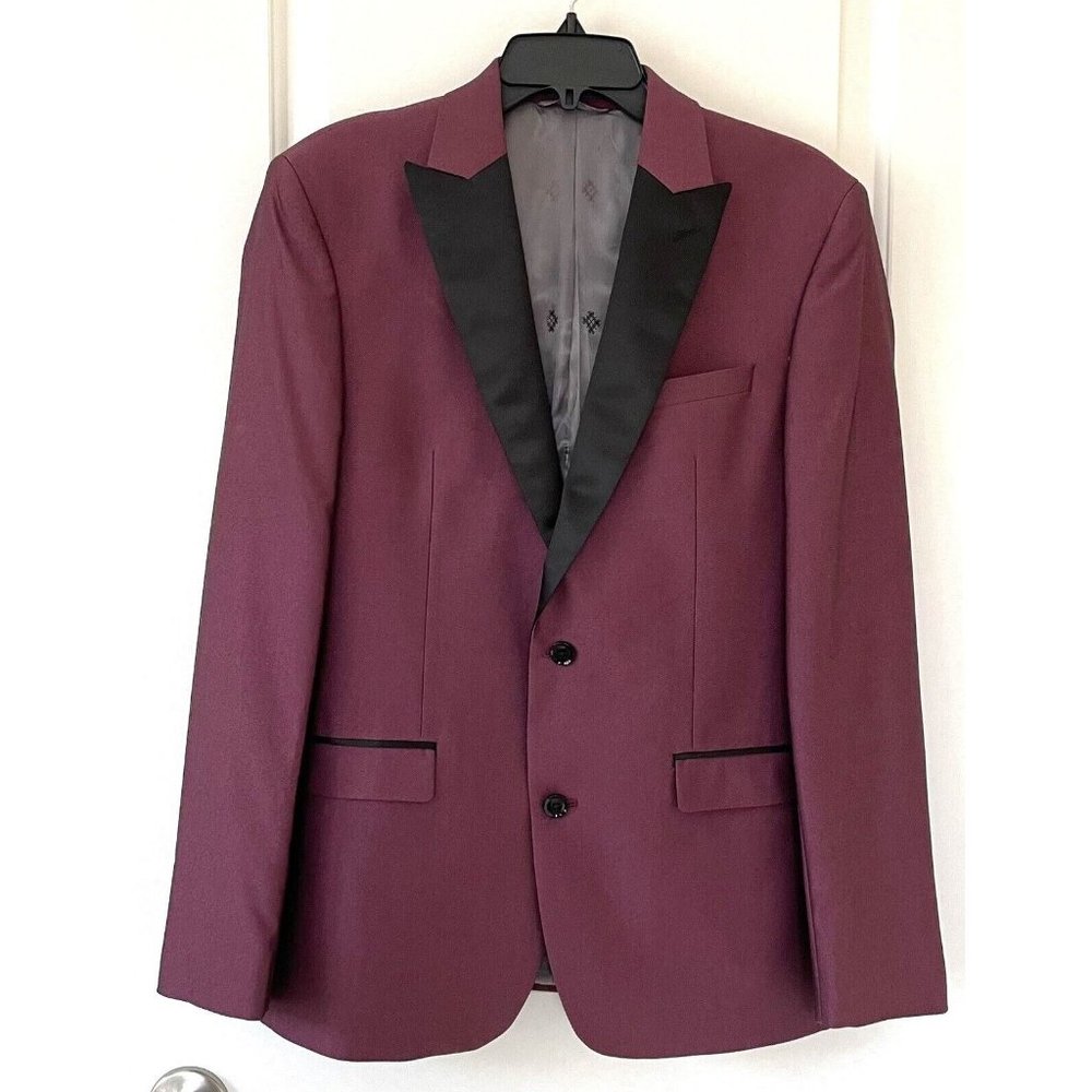 Tuxedo Jacket Men's 38R Ryan Seacrest Distinction Modern Fit Burgundy/Black